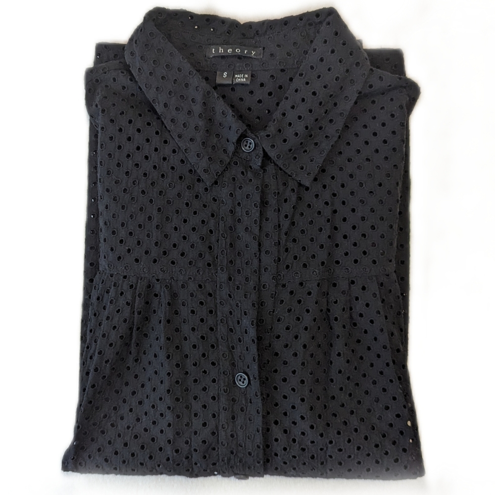 Theory blouse in black with eyelets size small